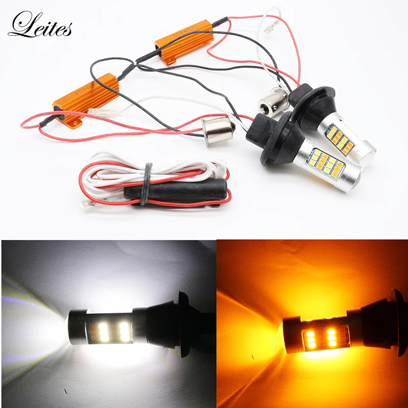 2pcs Dual Color Canbus LED 1156 BA15S 2835 42SMD White Amber with