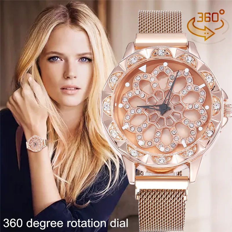 

MINHIN Hot Sale Magnet Buckle Watches for Women Creative 360 Degree Rotating Dial Quartz Wristwatches Female Relogio