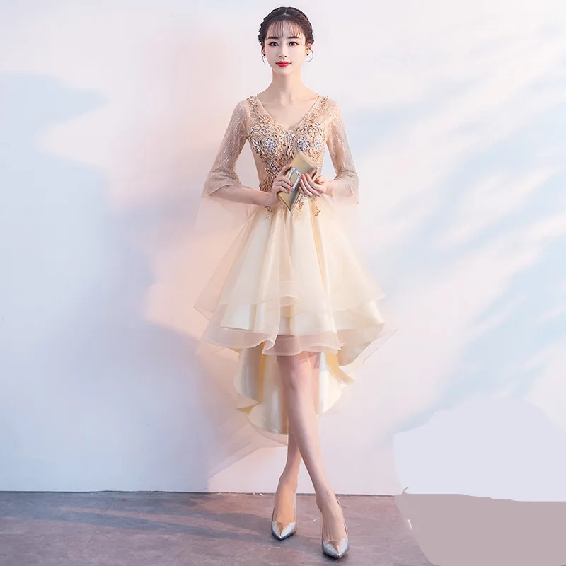 

V Neck Sparkly Beaded Evening Dress 2019 Backless Evening Party Dress Elegant Sexy See Through High Split Vestido de Festa