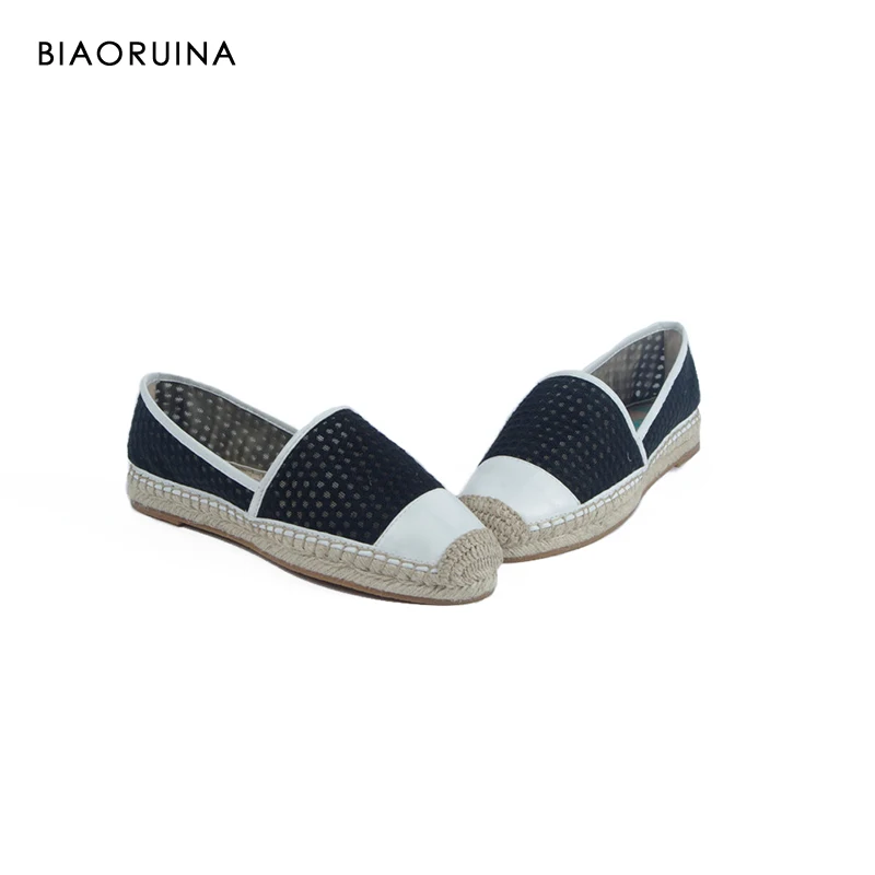 

BIAORUINA Women Loafers Handmade Hemp Flats Shoes Women Casual Boat Shoes Slip-on Shoes Ladies Chic Espadrilles Female Moccasins
