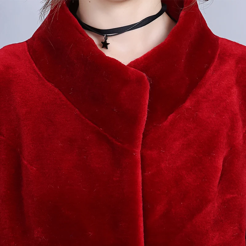 Ayunsue Vestes Fourrure Et Moyen Manteau Manches Mouton De Naturel Des Outwear À Femmes Laine Chaud Manteaux Réel green Rouge Longues Wyq1565 noir D'hiver OwqOfgrY