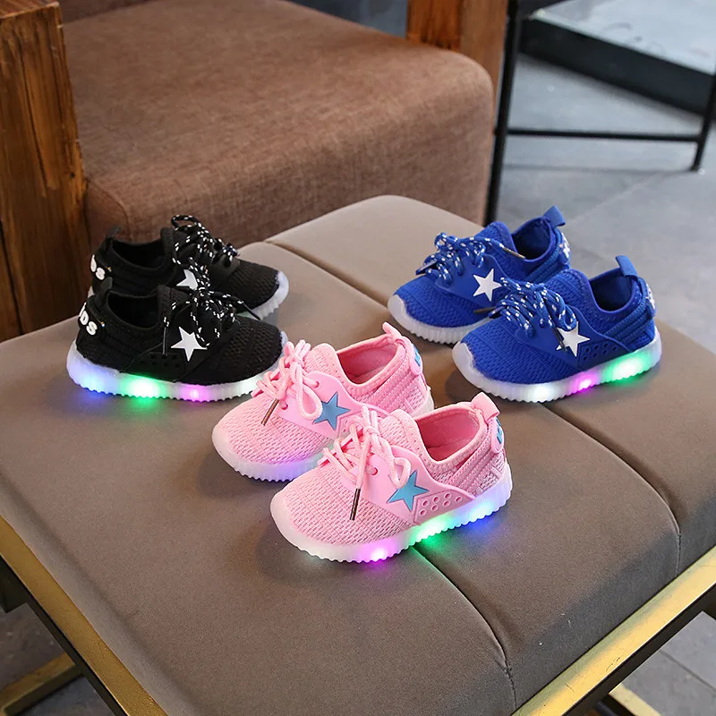 Led Shoes Kids Mesh Breathable Sneakers For Children 2019 Spring New Kids Shoes Girls Luminous Sneakers Children