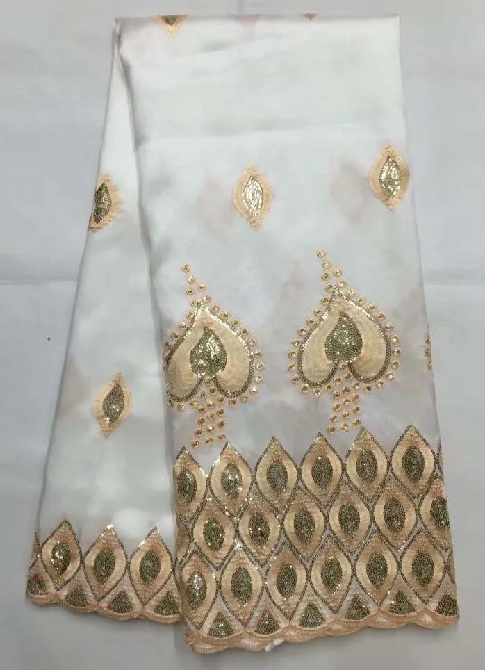 

Hot white George Lace Fabric 2018 Design Gold Sequined Embroidered Silk George Tissu Indian Wedding Dress Guipure Fabrics