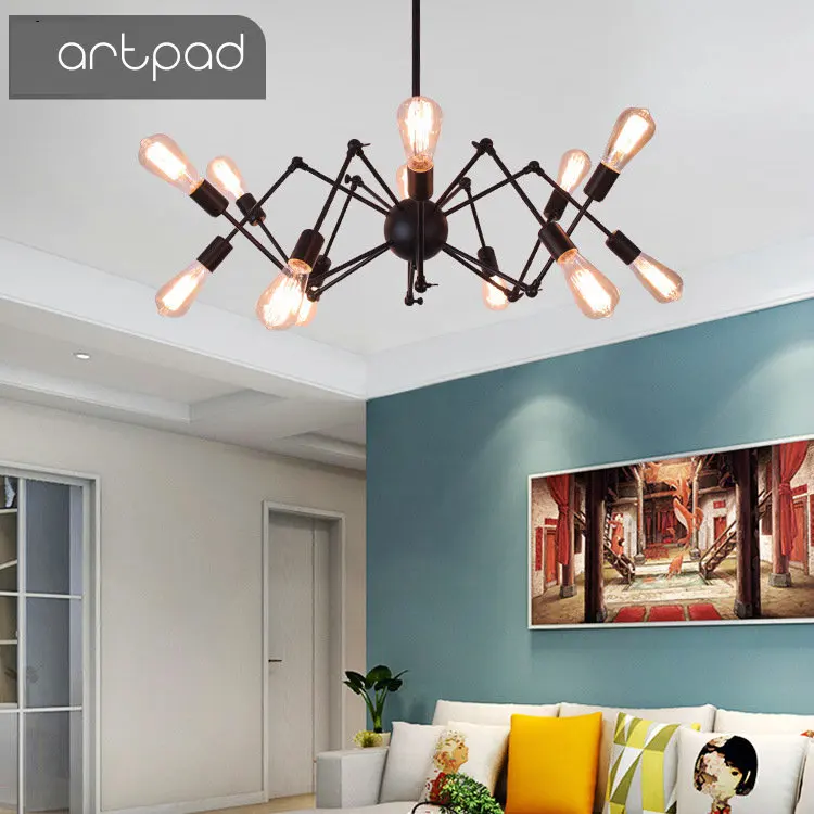 Artpad винтажный DIY промышленный стиль подвесной светильник E27 паук черный железный