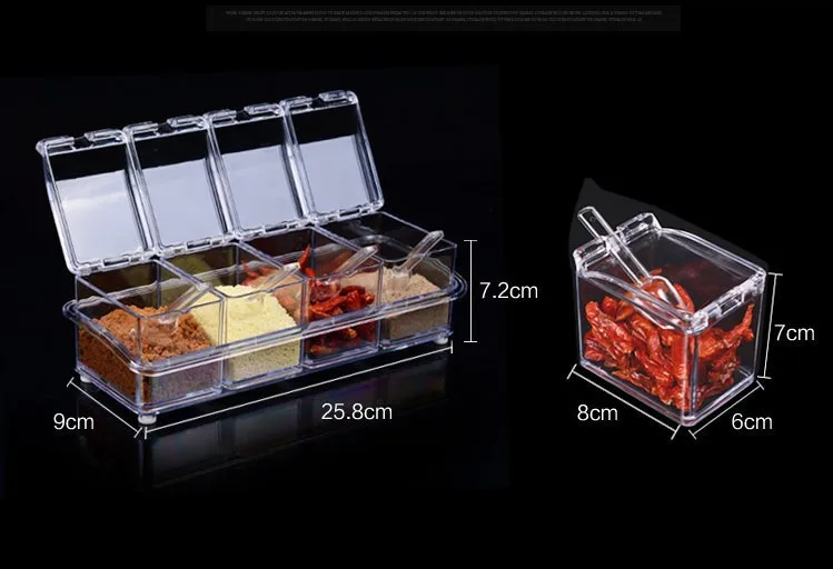 Кухонный гаджет, четыре сетки, кухонный набор коробок для приправ, кристально прозрачная банка для приправ, соль, сахар, креативная приправа, ложка в коробке