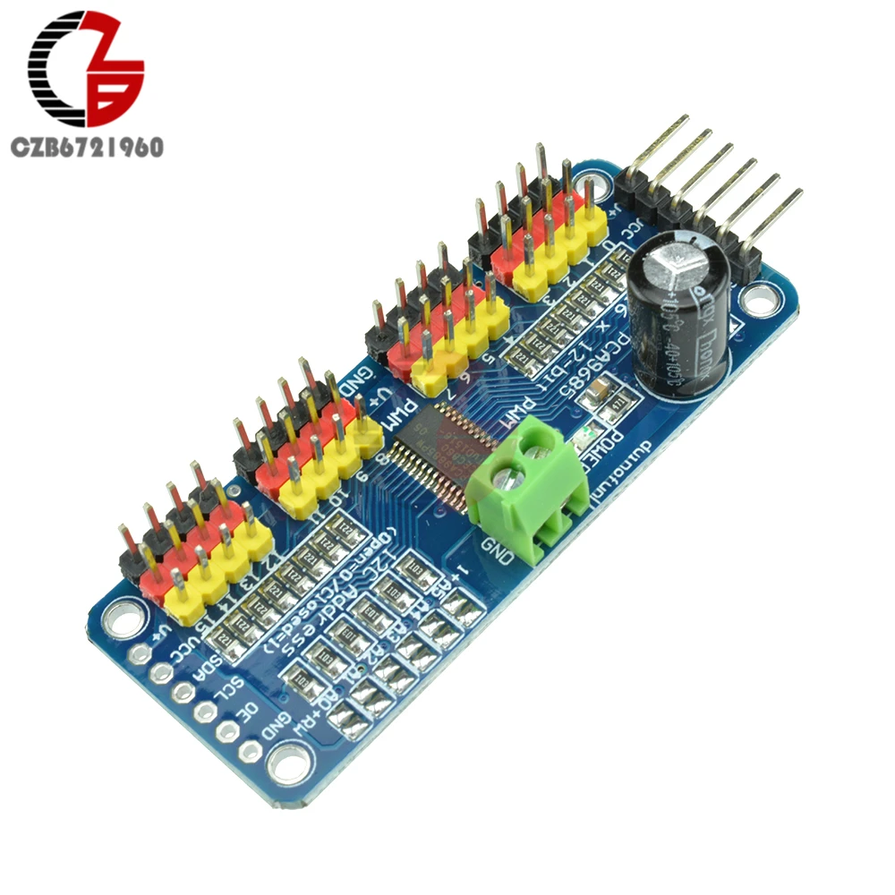 

PCA9685 16 Ch 12-bit PWM Servo Shield Motor Driver I2C Module for Arduino Robot