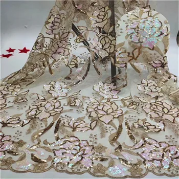 

High Quality Nigerian Lace Fabrics African Sequins Lace Fabric Latest Bridal Tulle Lace Fabrics for Wedding Party Dress