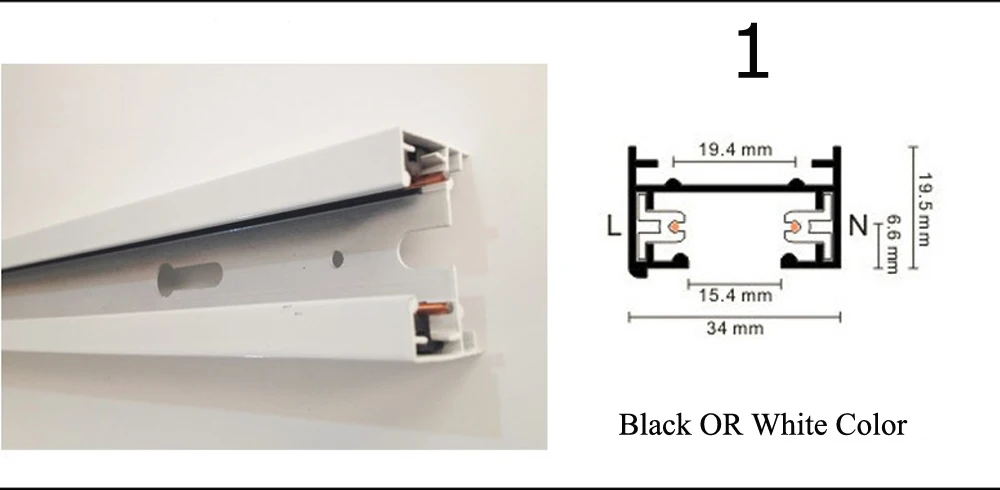 5-1 GO OCEAN LED Track Rail 1 Meter 2 Wire Aluminum Black White Thick Rail Track For Spotlight Lighting Fixture Lights Rail