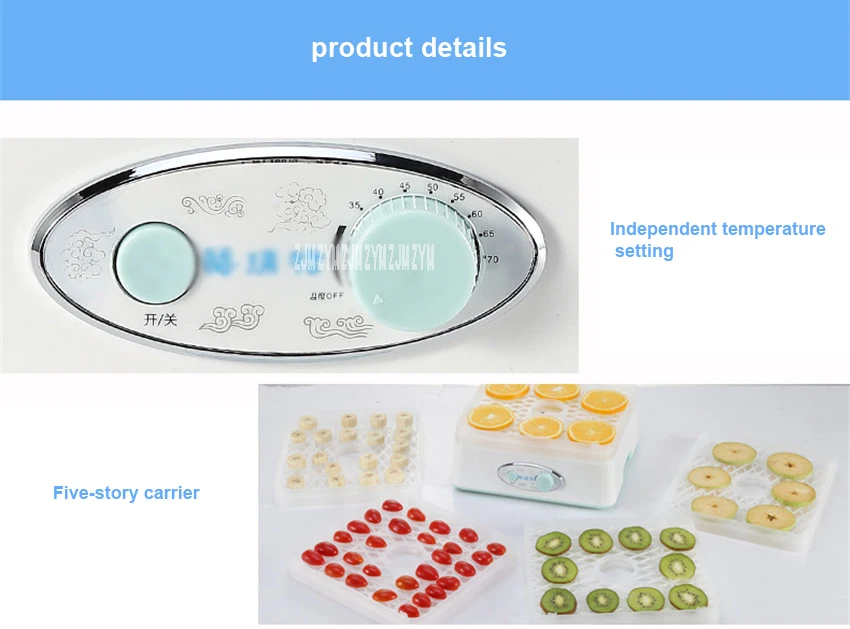 FD-760 осушитель для фруктов, овощей, травы, мяса, сушильная машина для закусок, сушилка для пищевых продуктов, сушилка для фруктов с 5 лотками, мощность 200-250 Вт