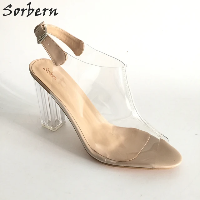 Sorbern Transparent PVC Escarpins Femmes Pompes Peep Toe Effacer Talons 11 cm Nouveau 2017 Couleurs Personnalisées