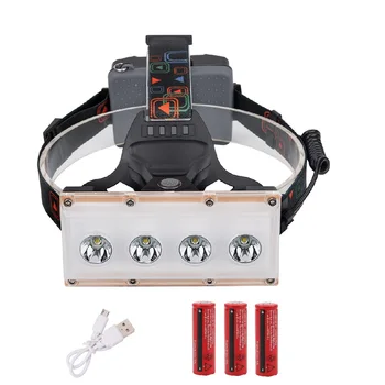 

XML-T6 13000LM Headlight 3-Mode Headlamp XML-T6 4 LEDs Head Torch Flashlight 18650 Battery Rechargeable Hunting Camping Light
