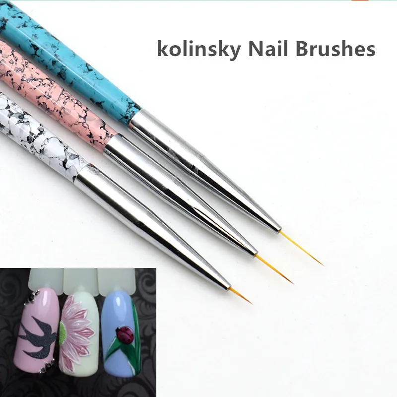 Kolinsky Nail Art Brushes Supper Thin Paint Brush Set 3pcs Liner Pens