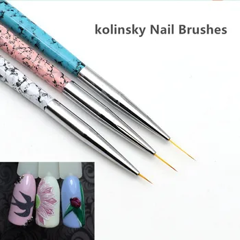 

Kolinsky Nail Art Brushes Supper Thin Paint Brush Set 3pcs Liner Pens Metal Handle Gel Polish Manicure Painting Drawing Tools