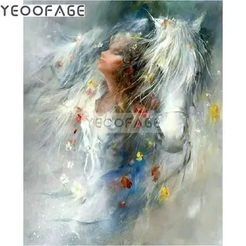 

Diamond Embroidery Diy 5d Diamond Painting Cross Stitch Full Square Rhinestone Girl and Horse Mosaic Paste Crafts Needlework