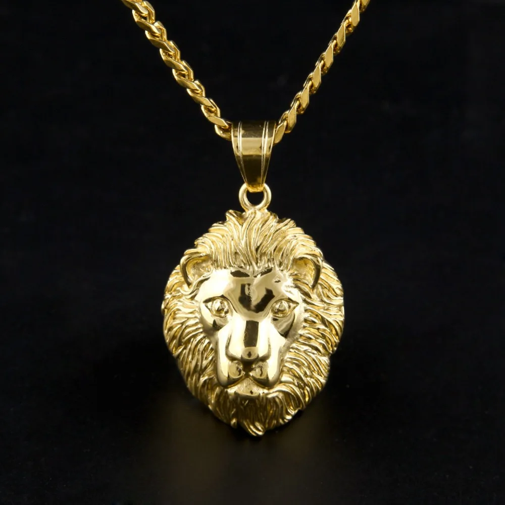 

CY&CM Hip hop Men Women Stainless Steel Lion Head Pendant Necklace Iced Out 24K Gold Color Punk Animal Pendant Fashion Jewelry