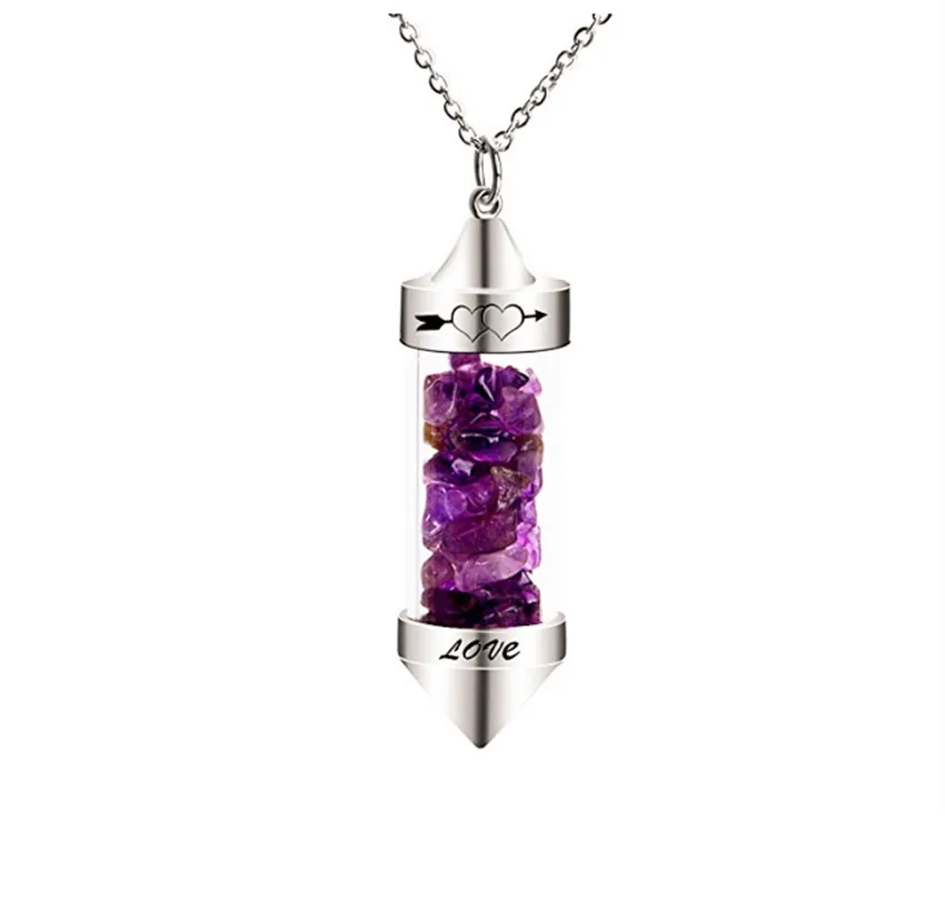 FYJS Unique Silver Plated Wish Bottle Love Heart Pendant Natural Purple Amethysts Stone Necklace Link Chain Jewelry | Украшения и