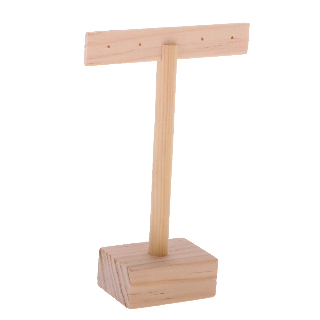 Plain Wooden T-bar Earrings Necklace Bracelet Bangle Watch Jewelry Display Holder Stand Organizer Decoupage