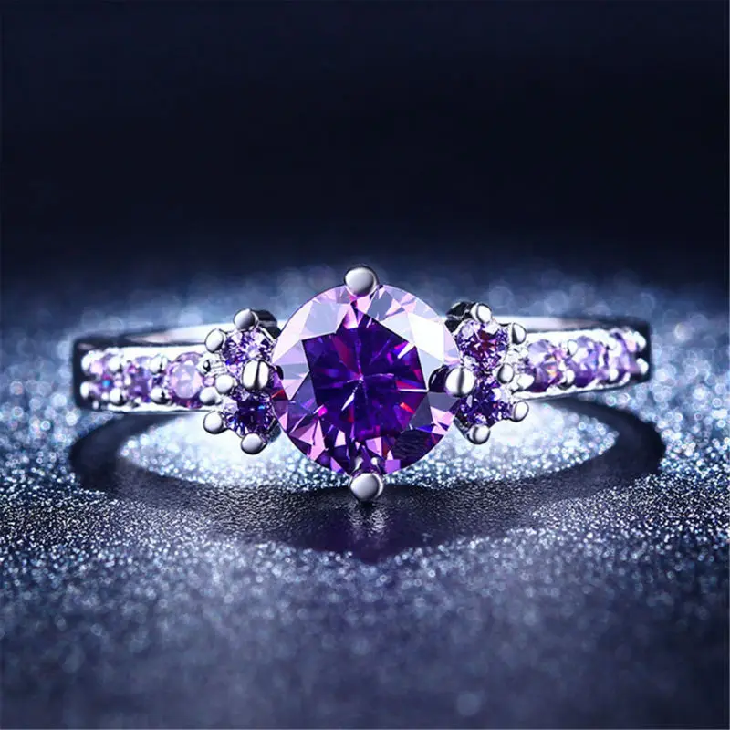 Fashion Purple Silver Jewelry Amethyst cz diamond rings for women midi engagement wedding female rings cute jewelry bijoux L200
