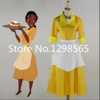 

The Princess and the Frog Tiana Yellow Waitress Uniform Cosplay Costume Fancy Dress Custom Made