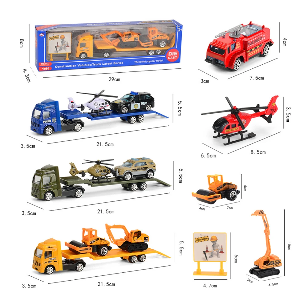

Sliding Flatbed Trailer Trucks Toy Alloy Trailer Engineering Roller Excavator Loader Truck Model Car Toys for Boys Children Gift