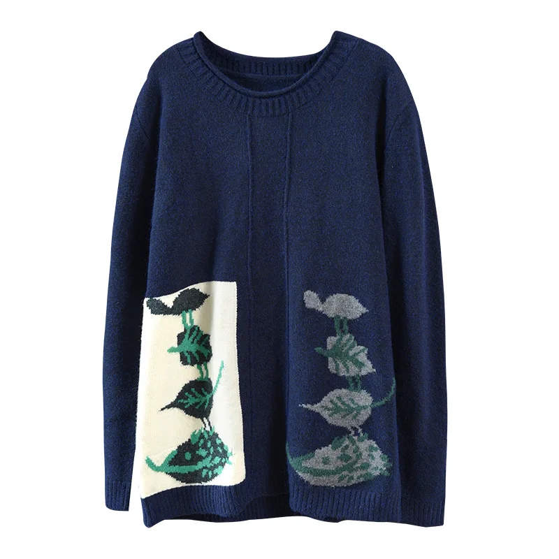 Женские свободные свитера пэтчворк в стиле ретро, женские вязаные топы на осень и весну, трикотажные женские пуловеры С Рисунком Листьев, вязаные