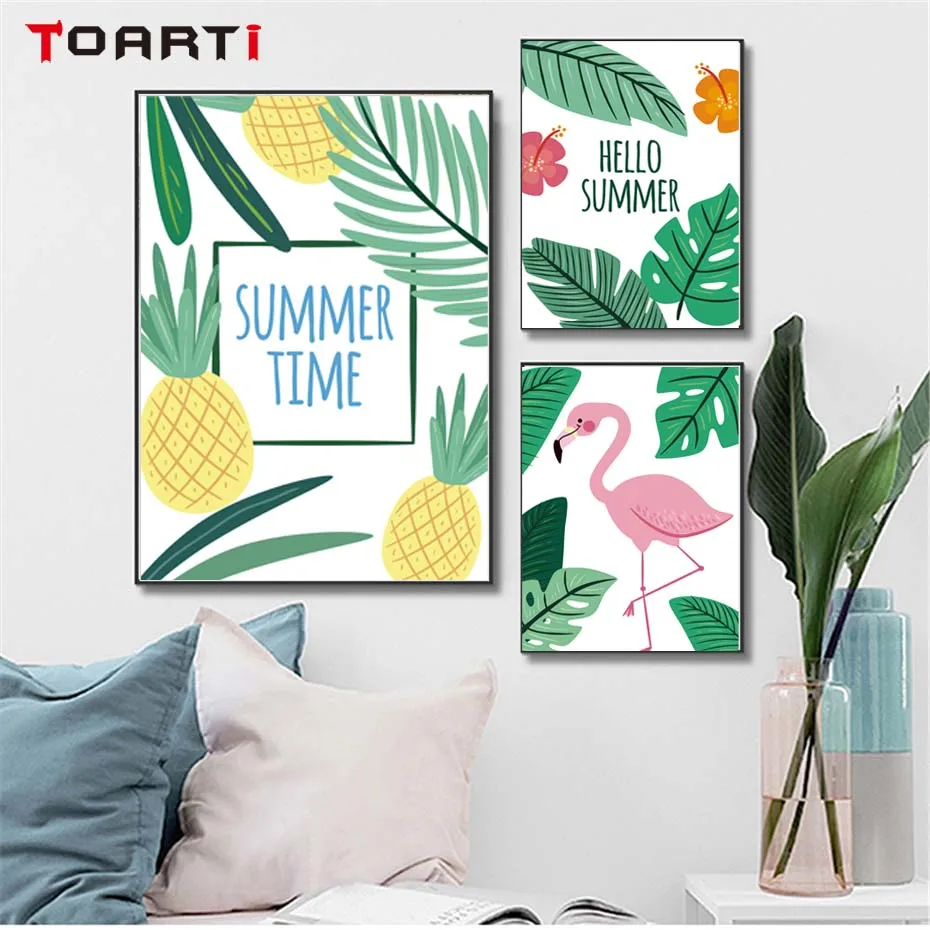 Hello Summer Pink Flamigo Pineapple Nordic Poster&Print Wall Art Picture For Bedroom Canvas Painting Art Mural Modern Home Decor (3)