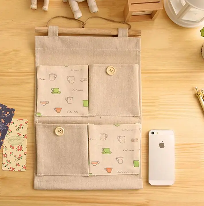 Us 4 05 7 Off 1 Set Cute 4 Pockets Vintage Linen Closet Hanging Storage Organizer Bags Door Rack Wall Holder Stationery Holders In Stationery Holder