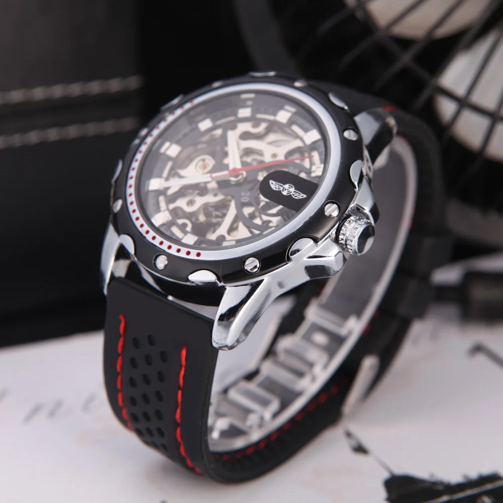 

Winner men's mechanical watch Men Skeleton Semi Automatic Watch clock Classical Dial sport Wrist watch Band men's watches 2019