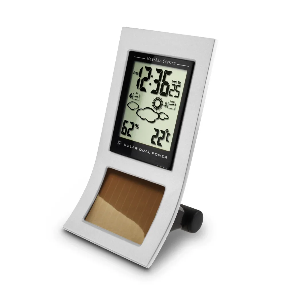 

Digital Weather Station For Home Temperature Time Display Humidity Tendency Indicator Alarm Clock Eco Dual Battery Solar Power