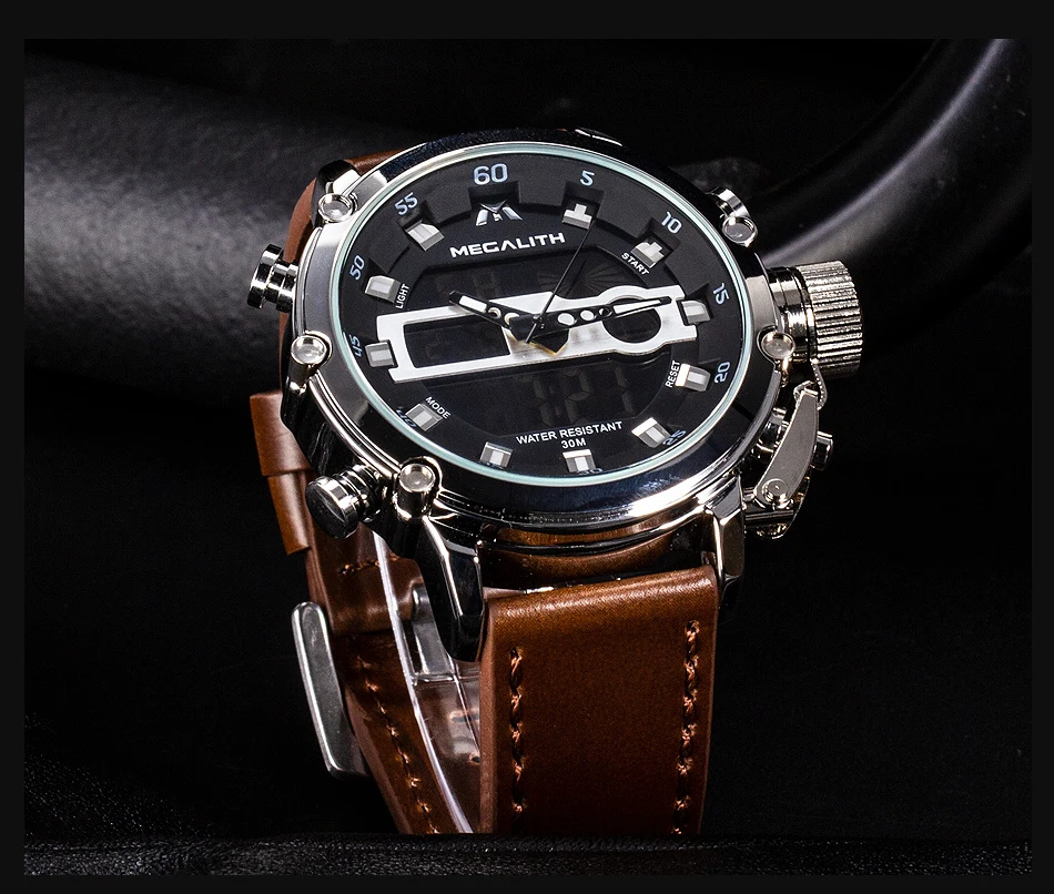 MEGALITH Модные мужские светодиодный спортивные кварцевые часы мужские многофункциональные водонепроницаемые Дата светящаяся наручные часы Мужские часы Horloges Mannen
