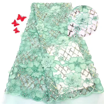 

Elegant party dress apparel cloth French net fabric with 3D flower and sequins for lady dress PDN461(5yards/lot)