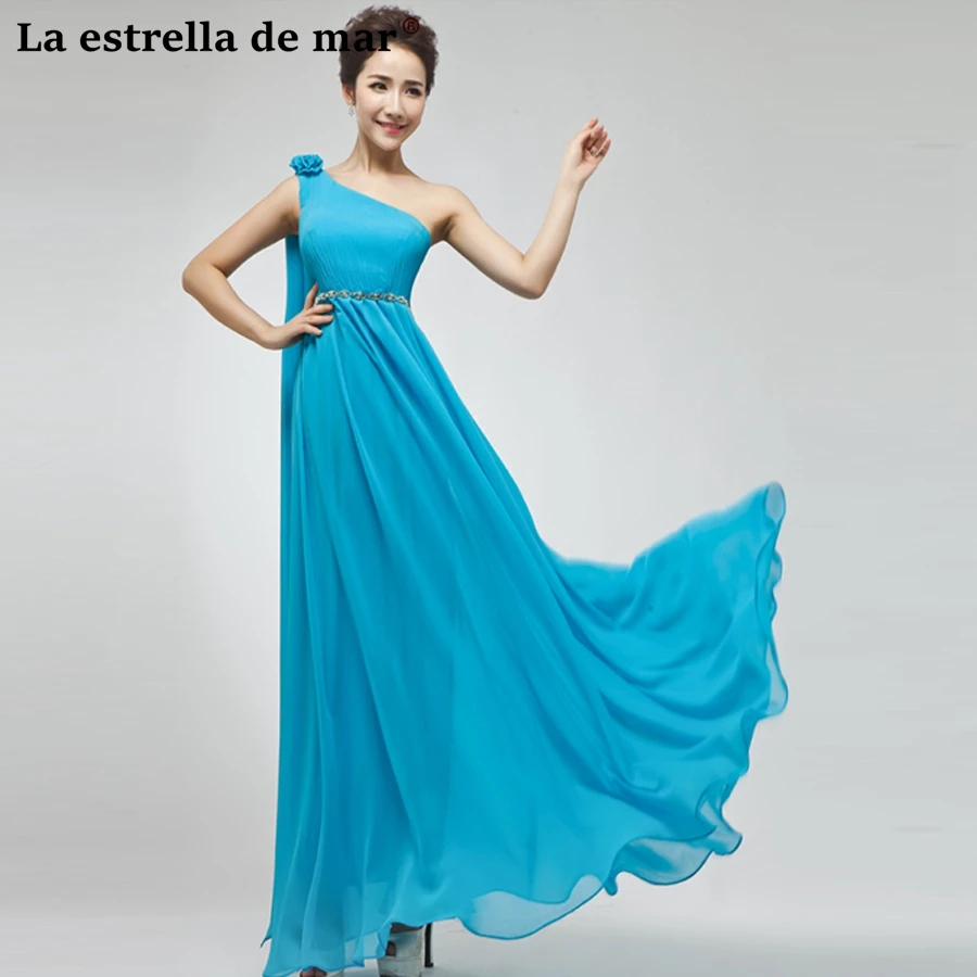 Vestido de madrinha de casamento longo Новое шифоновое на одно плечо ТРАПЕЦИЕВИДНОЕ Коралловое платье подружки невесты дешево brautjungfernkleid