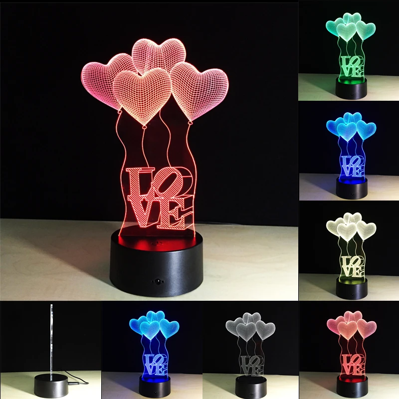 Heart Balloon Creative 3D Night Lights USB LED 7 Colors Changing Novelty Visual lights Decoration Table Lamp | Лампы и освещение
