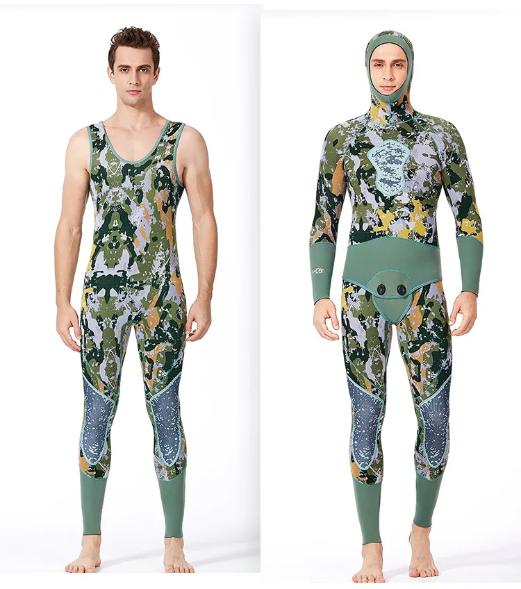 Для мужчин, из неопрена 5 мм гидрокостюм для подводной охоты сёрфинга костюм для подводного плавания профессиональная камуфляжная одежда с капюшоном водолазные костюмы