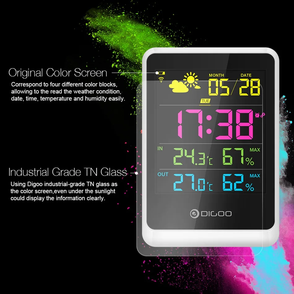 DIGOO DG-TH11200 HD красочные мини Метеостанция термометр гигрометр Температура Влажность сенсор часы с функцией повтора