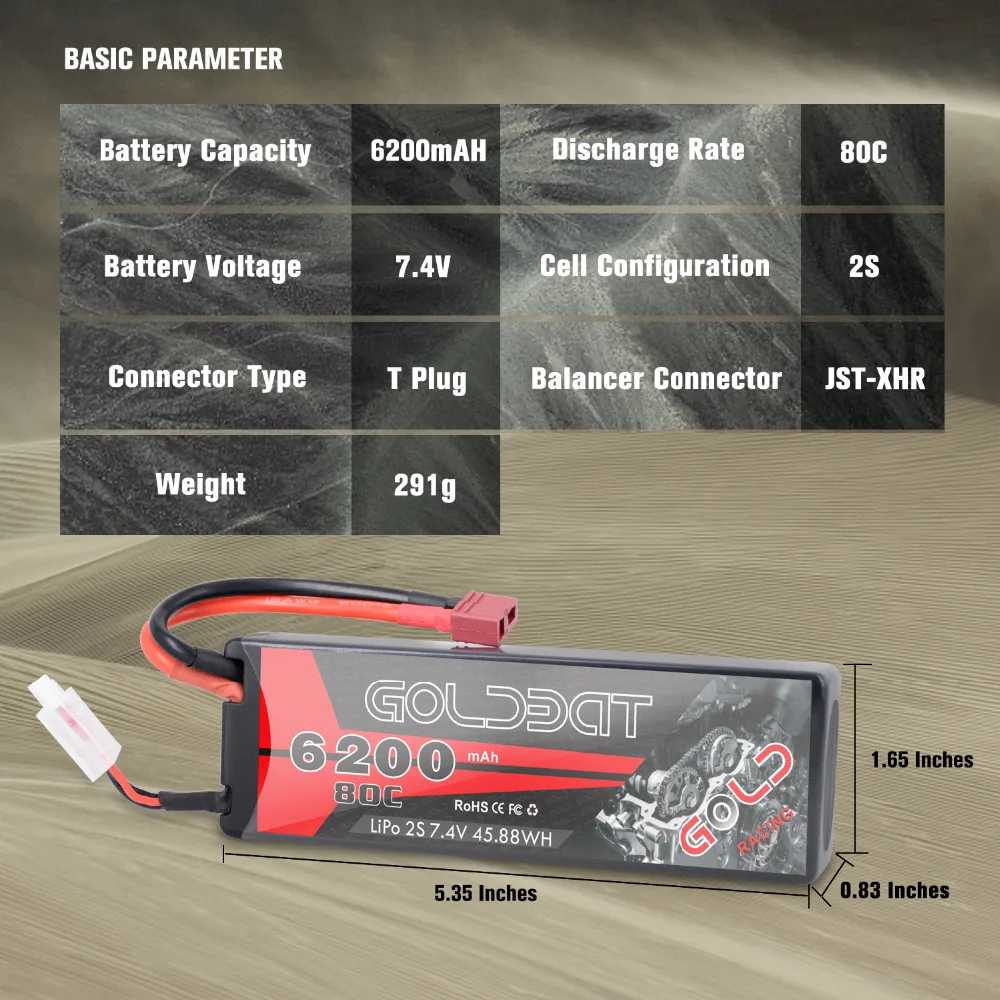 GOLDBAT 2S RC батарея Lipo Drone Lipo батарея 7,4 V 80C 6200mAh упаковка с Deans Разъем для RC автомобиль грузовик вертолет БПЛА FPV гоночный