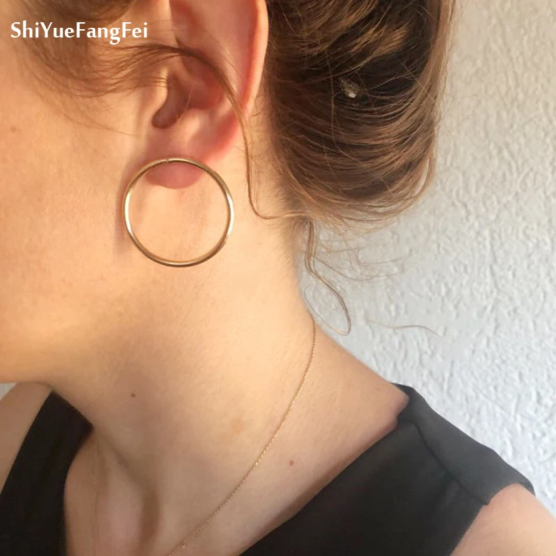 

2018 Fashion Jewelry Gold Silver Color Big Hoop Earrings Exquisite Round Circle Earrings Women Hot Sale Korean Style Wholesale