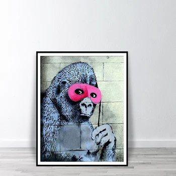

Banksy Gorilla In A Pink Mask Wall Art Poster Print Monkey with Eyes Mask Printing Room Decor Chimp Street Graffiti Painting