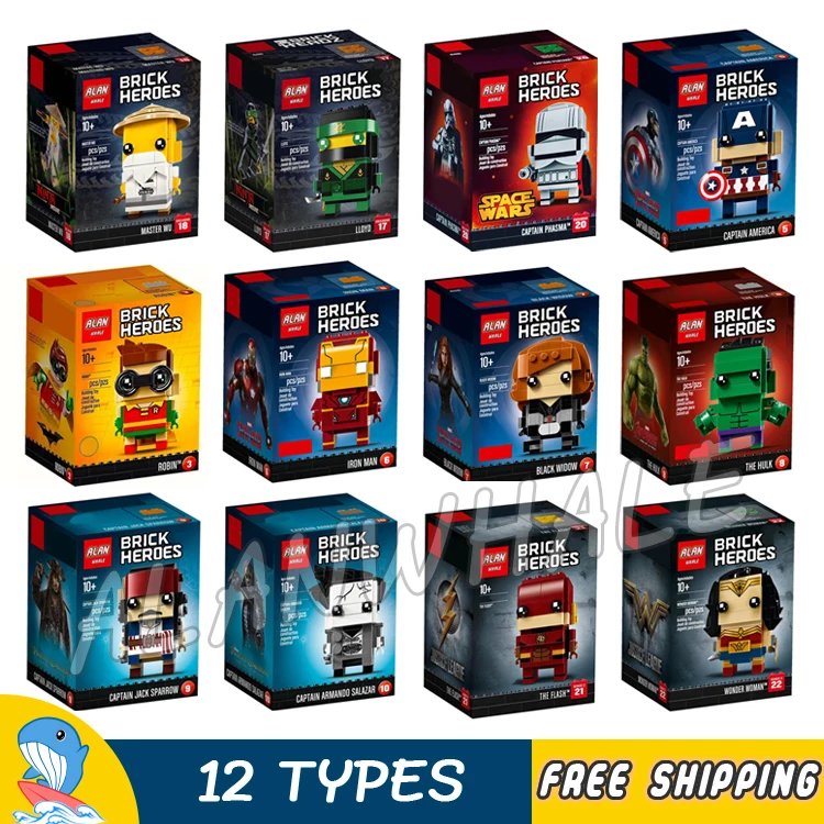 

12Types BrickHeadz Super Heroes Figures Captain America Iron Man Hulk Phasma Lloyd Robin Wonder Woman Model Building Blocks Toys