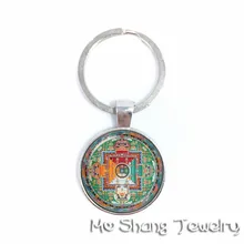 2018 nouveau fait à la main henné Yaga porte-clés Om symbole bouddhisme Mandala verre Cabochon pendentif Islam Religion Art Image porte-clés(China)