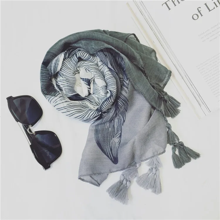 180*100 см шарф для женщин богемный элегантный серый листья хлопок шаль накидка Модный женский шарф