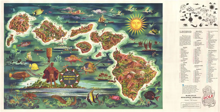 1950 Decorative Pictorial Map of Hawaii