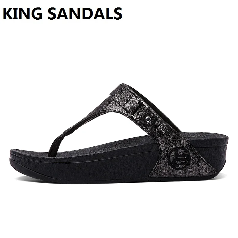 

2018 Summer Sneaker Ladies Body shaping FlipFlops Cork Leather Thick Wedge Women's Slippers Beach Sandalias De Verano Para Mujer