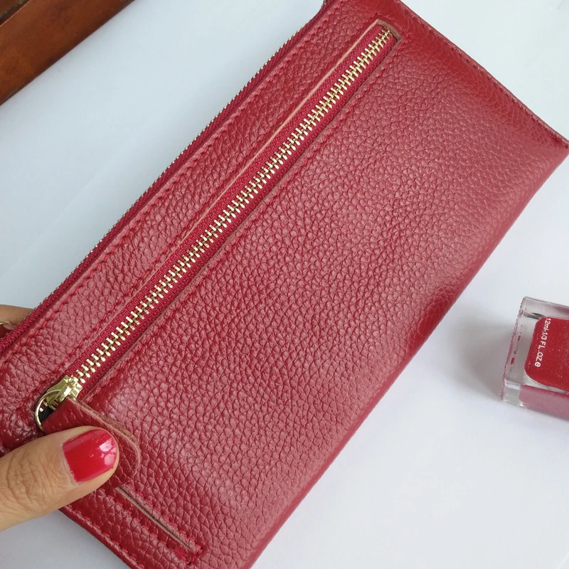 

KVKY Women Genuine Leather Slim Wallets Long Multiple Cards Holder Clutch Purse Female Original Leather Solid Wallet Designer