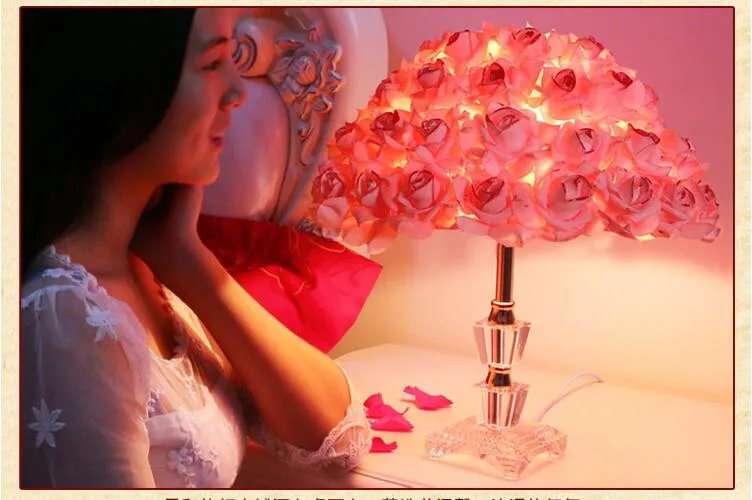 Rosas de Tecido de Moda Candeeiro de Mesa para o Casamento Decoração da Lâmpada de Cabeceira Romântico Criativo Cristal Quarto Lâmpadas Bar ac 80- 265 v 1527 Led E27 7 Rosas de Tecido de Moda romântico Criativo