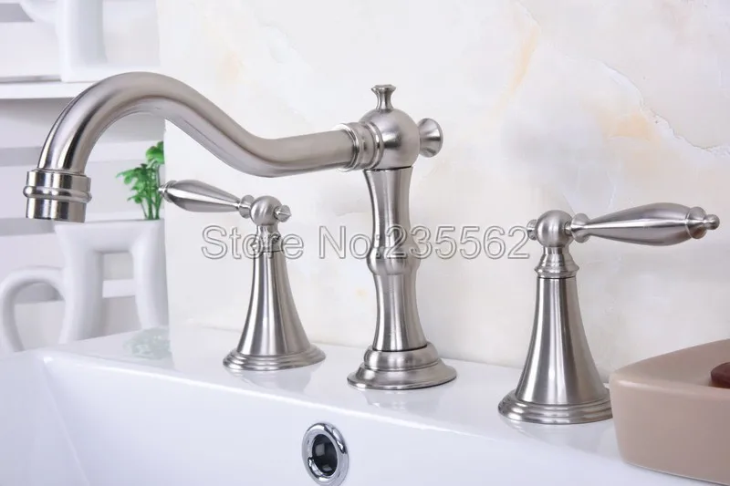

Brushed Nickel 3 Pcs Bathroom Basin Faucets Sink Faucet Deck Mount Bathtub Hot Cold Mixer Tap lbn018