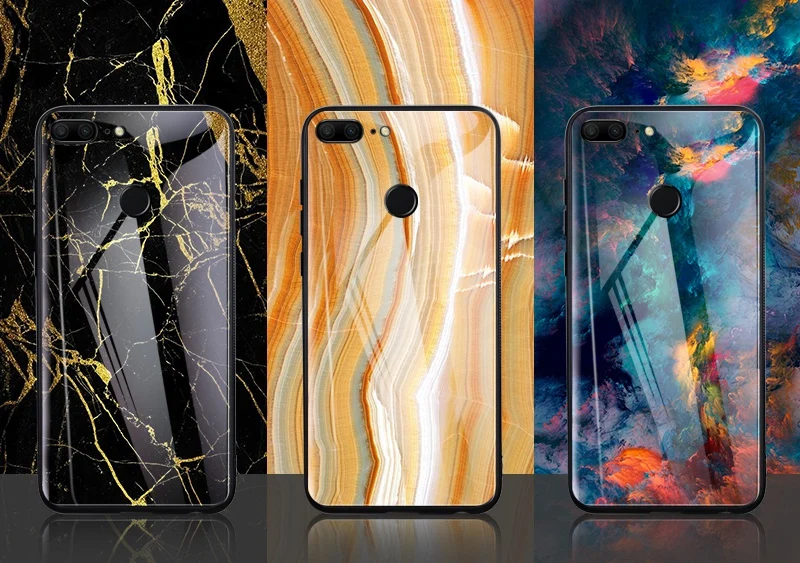 TOMKAS Agate Marble Phone Case for Huawei P20 Lite Case on Honor 9 Lite Soft Edge PC+Glass Back Cover Case on for Huawei P Smart (24)