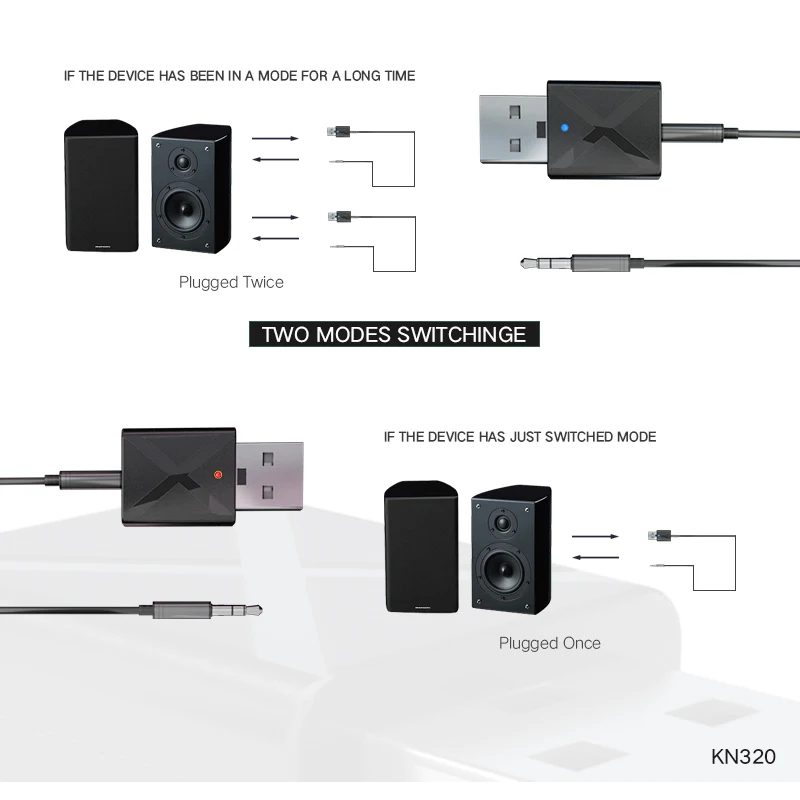 KN320 2 в 1 5,0 Bluetooth приемник передатчик 3,5 мм AUX USB стерео Muisc беспроводной Bluetooth адаптер для автомобиля ТВ ПК высокое качество