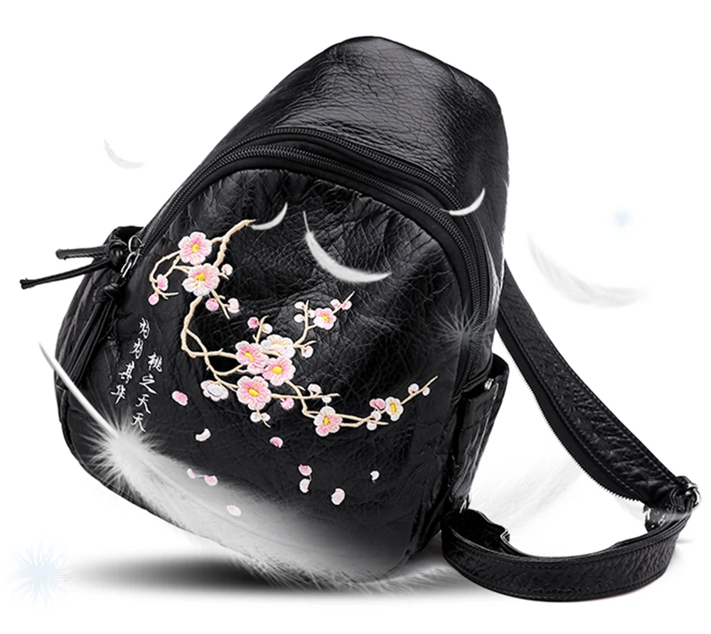 3 в 1 женский маленький рюкзак с вышивкой в китайском стиле, подвесной светильник для дам, Высококачественная кожаная сумка с эффектом потертости, Mochila Femme