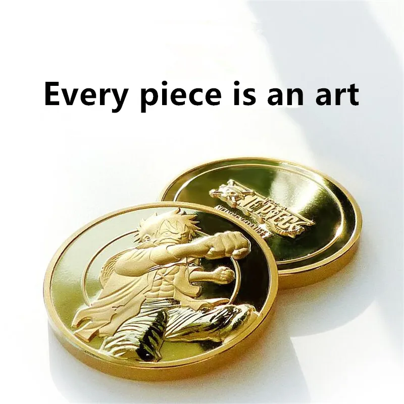 Saicowordist One Piece Anime Luffy Zoro Metal Commemorative Coin European Style Golden Relief Spielen Anime Commemorative Coin 2PCS